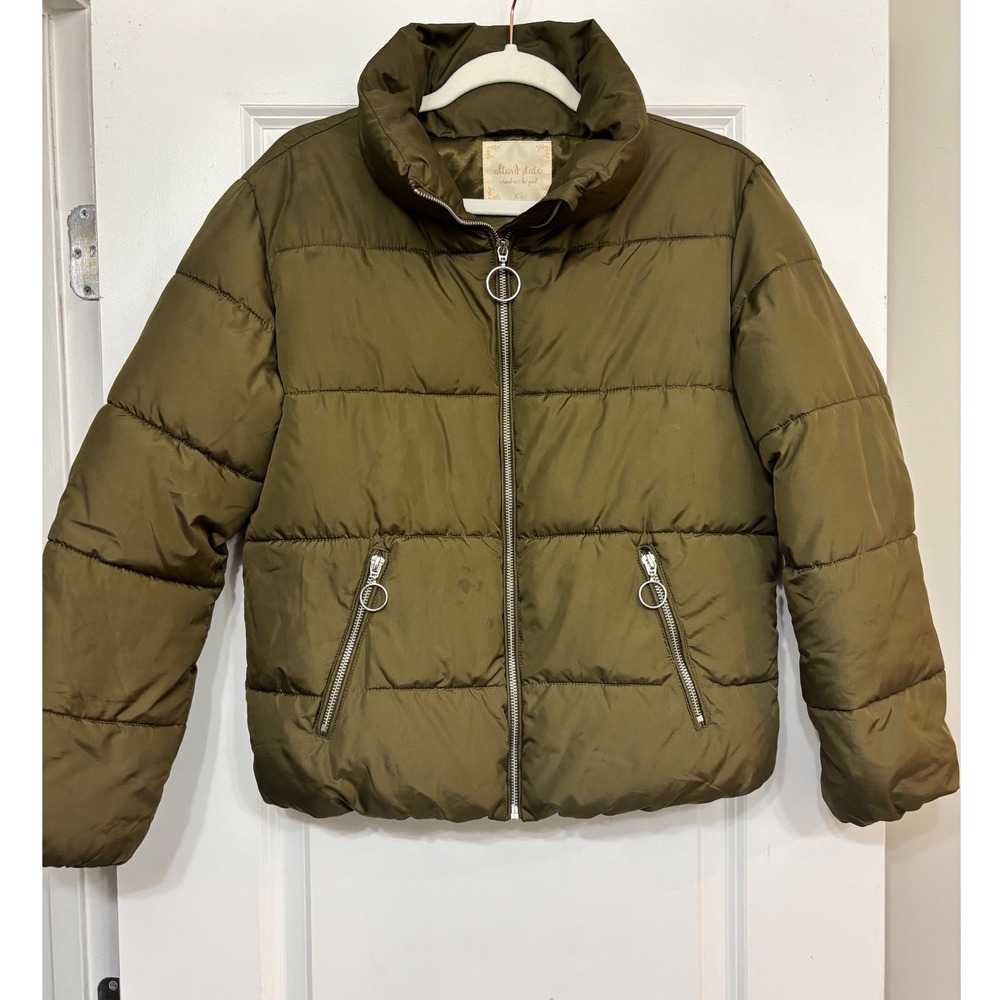 Altar'd State Olive Green Puffer Jacket O-Ring Zip Pockets XS Fall Winter Y2K